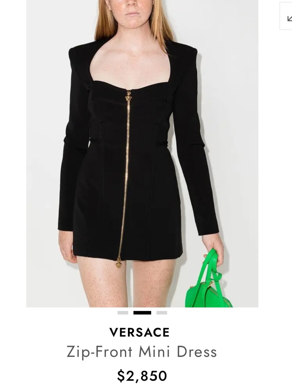 Versace Black Mini Dress with Gold Zip